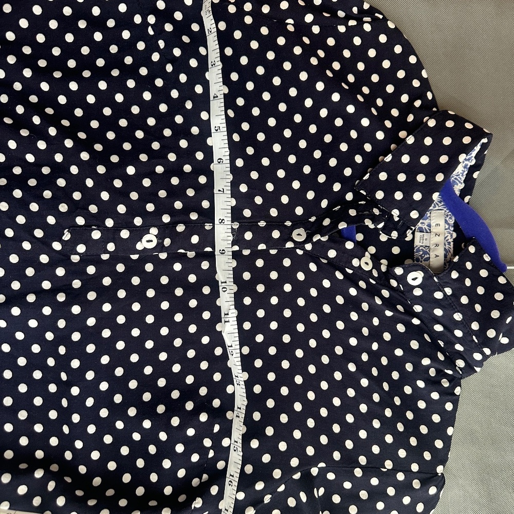 Navy Polka Dot Blouse with Sheer‎ Back Inset - Picture 9 of 10